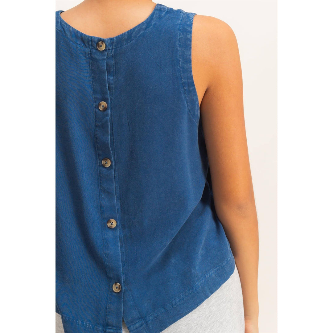 Women's Sleeveless - Pink Mineral Wash Button Back Sleeveless Top - - Cultured Cloths Apparel