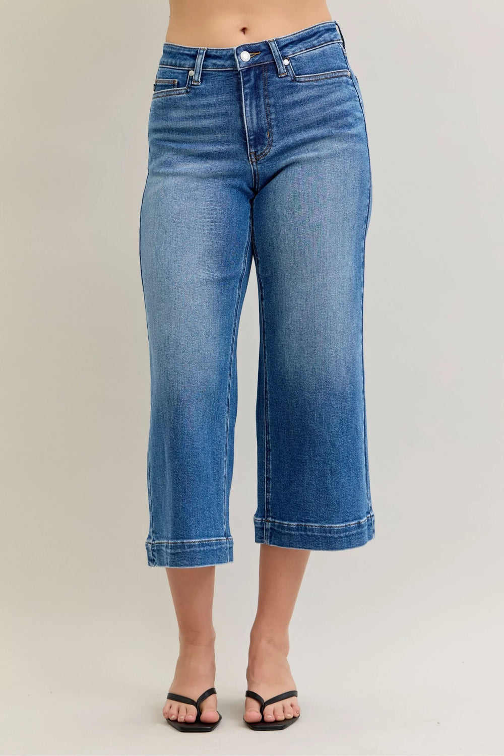 Denim - Judy Blue Mid Rise Crop Wide Leg Jeans - - Cultured Cloths Apparel