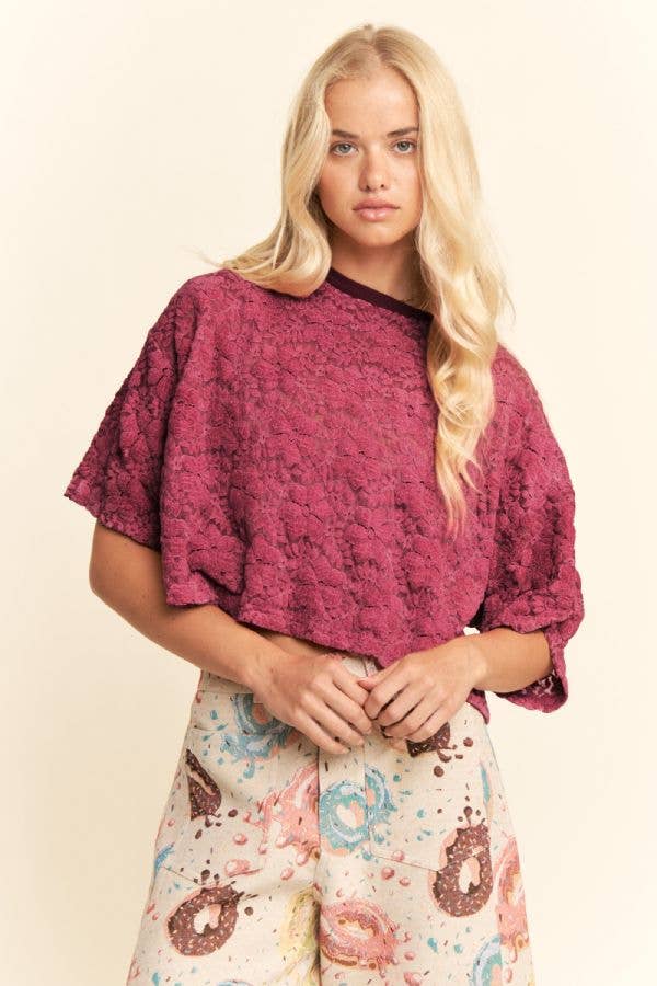 BOXY FLORAL LACE KNIT TOP