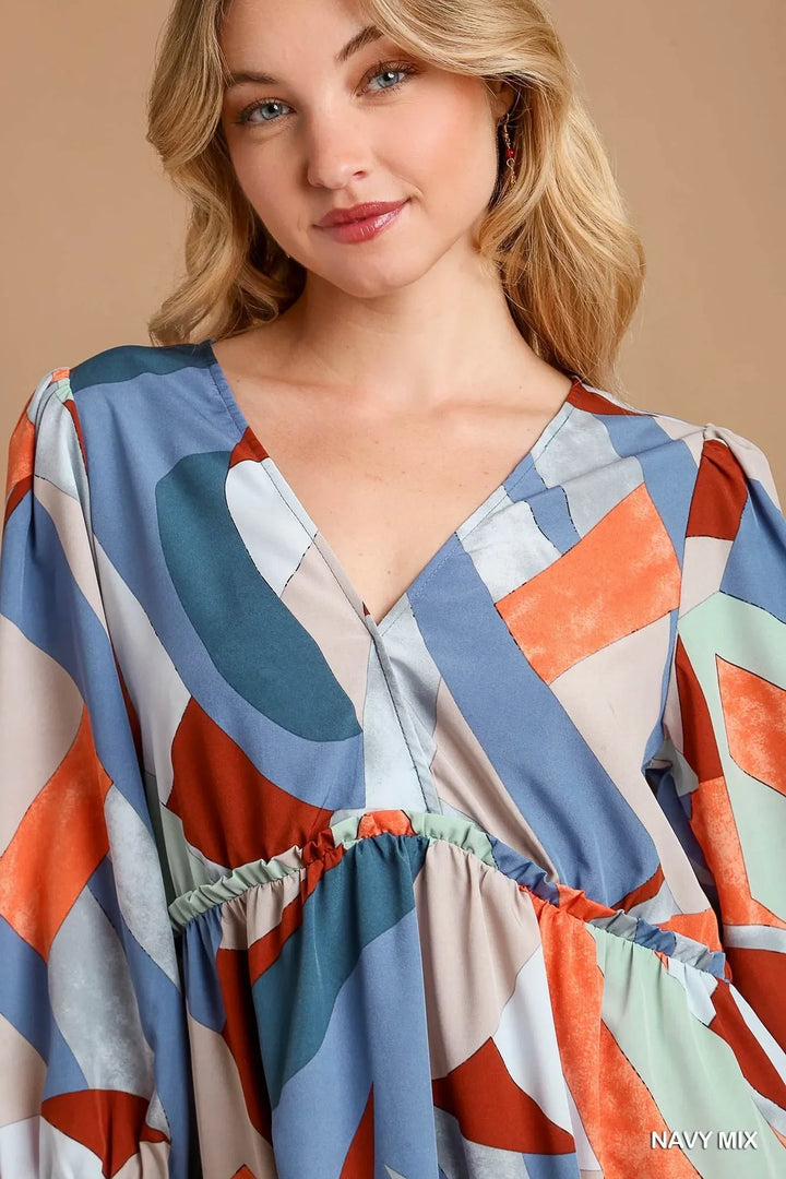 Women's Dresses - Umgee Abstract V-Neck Tiered Printed Dress - - Cultured Cloths Apparel