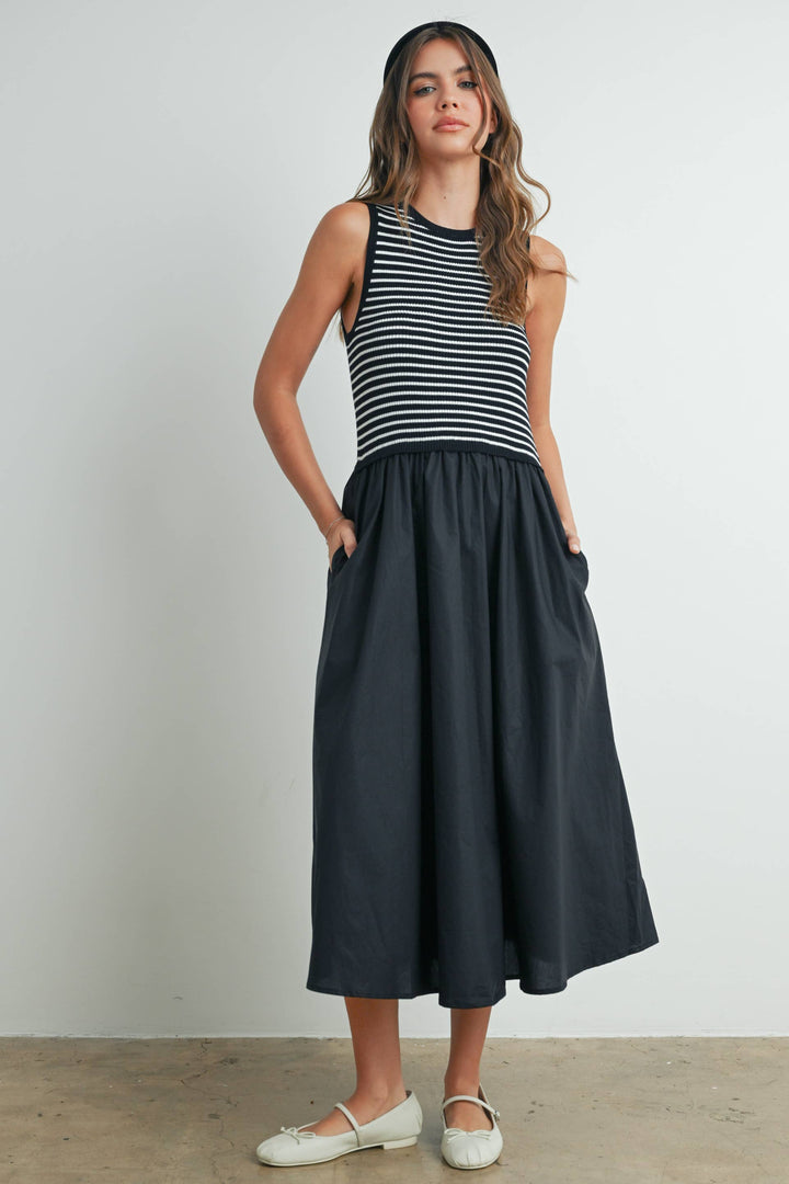 Dresses - Striped Sleeveless Maxi Dress with PocketS - - Cultured Cloths Apparel