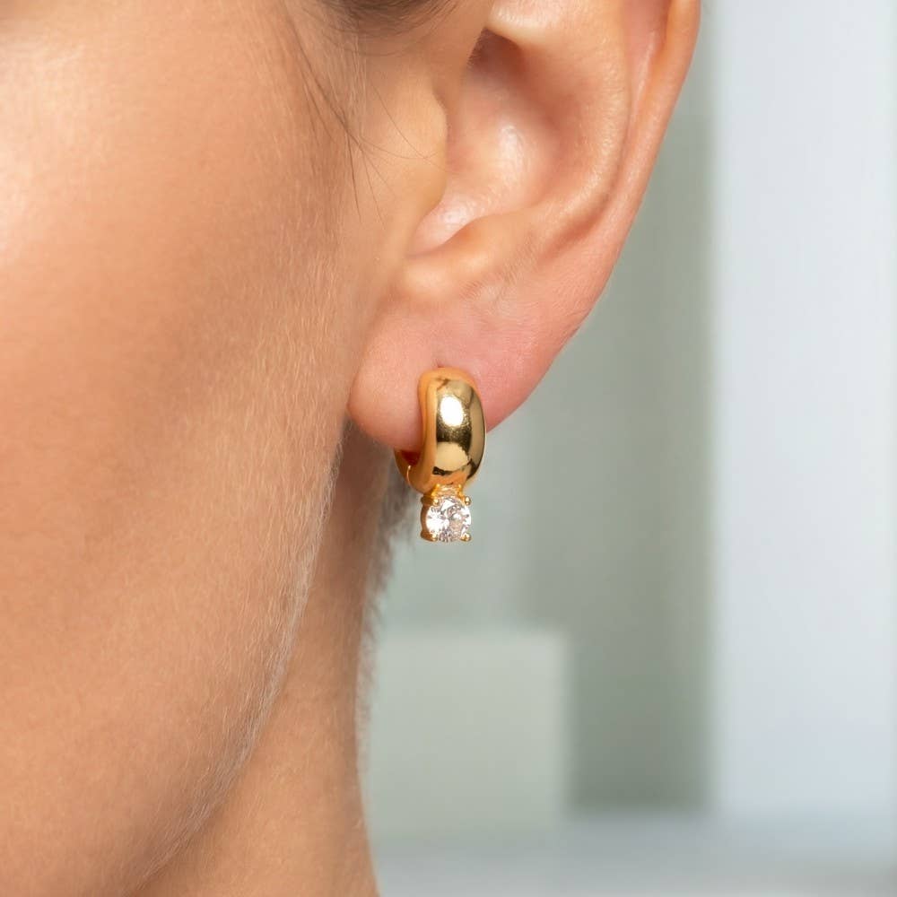 Accessories, Earrings - Gold Dipped Cz Mini Hinge Hoop Earrings - G - Cultured Cloths Apparel