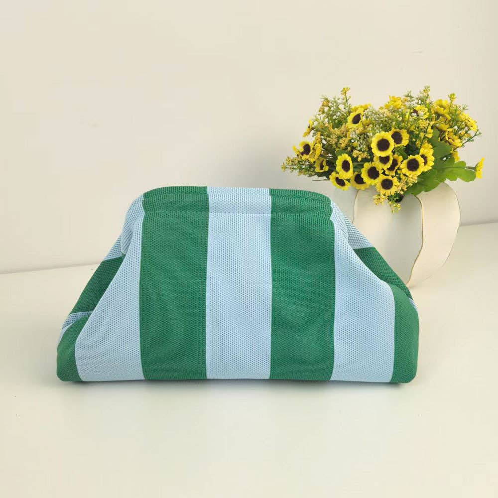 Compact Urban Chic Stripe Design Clutch Bag Makeup Pouch