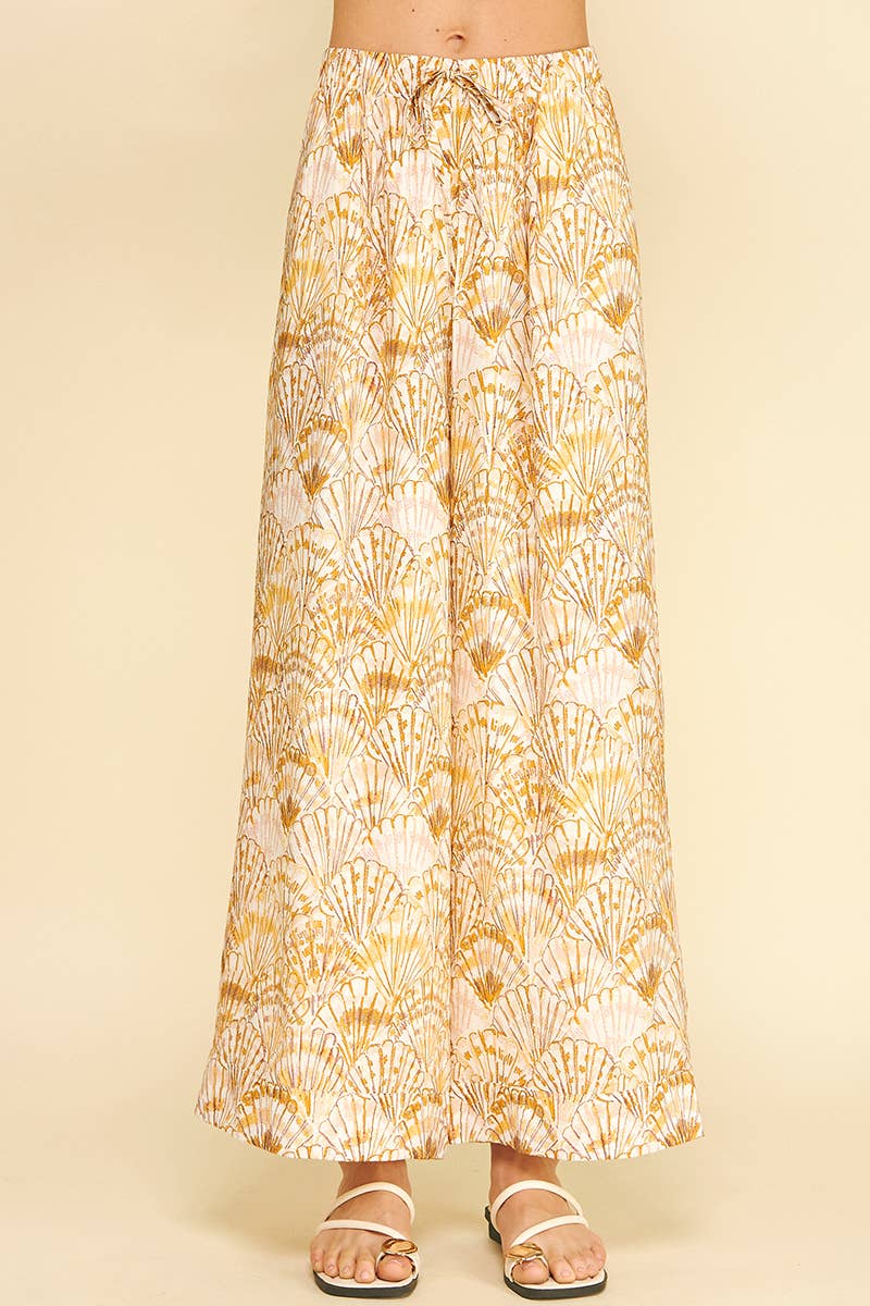 Pants - HIGH-WAISTED WIDE LEG SEASHELL PANTS - Yellow - Cultured Cloths Apparel