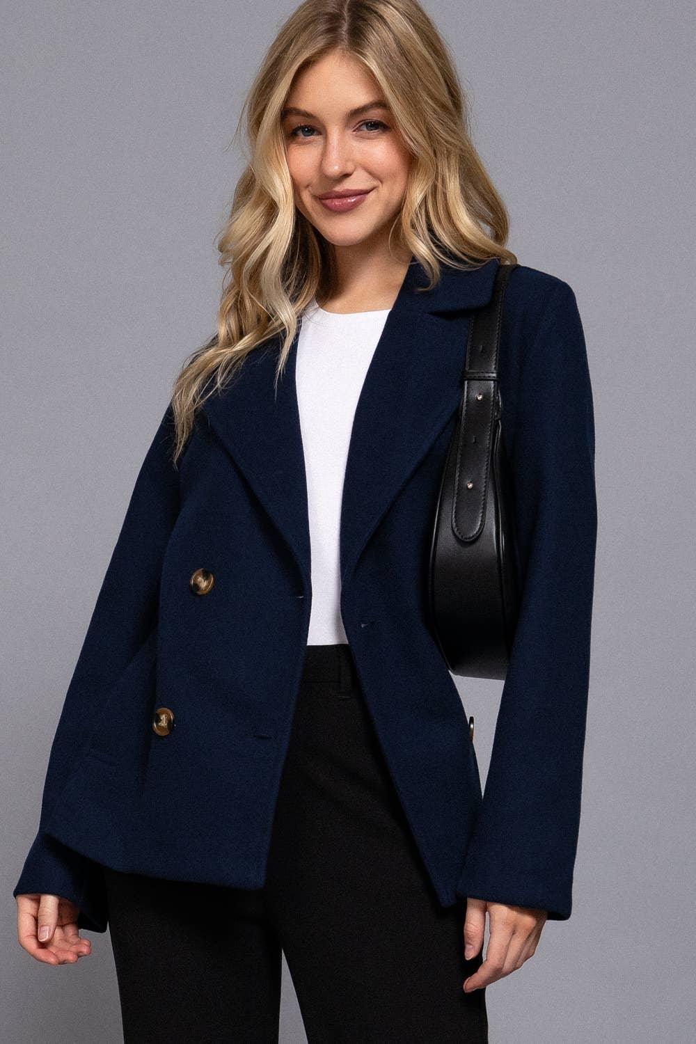 Outerwear - Long Sleeve Soft Felt Short Peacoat - - Cultured Cloths Apparel