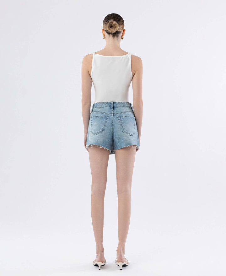 - HIGH RISE RAW HEM DENIM SKORT T6825 - - Cultured Cloths Apparel