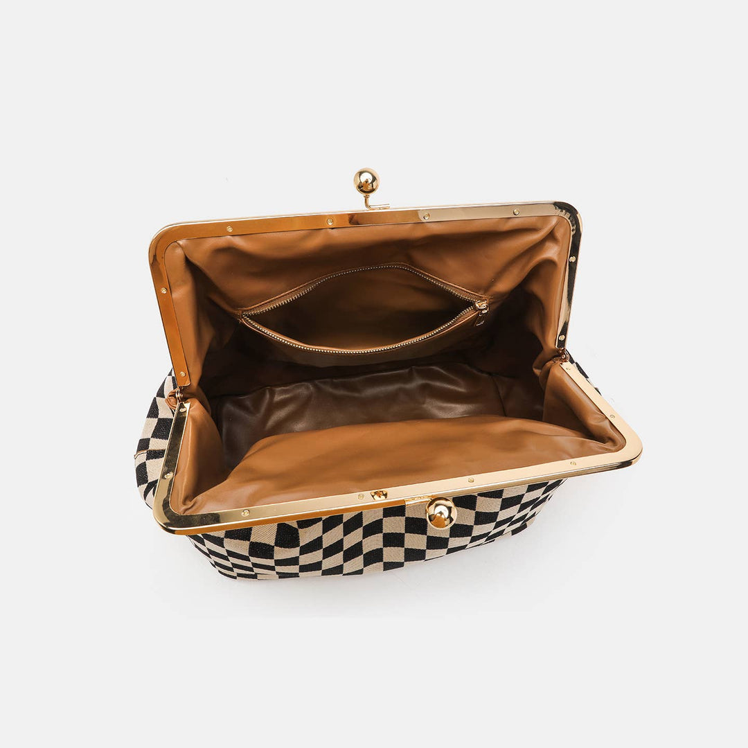 Classic Checkerboard Kiss Lock Frame Shoulder Handbag