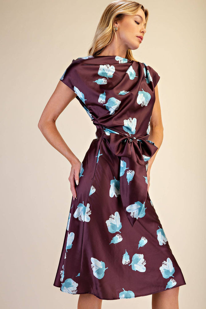 Floral Asymmetrical Neck Midi Dress