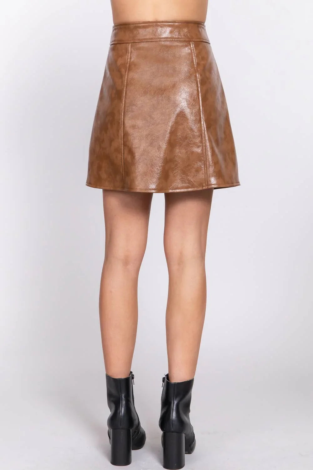 Women's Skirts - A-Line Coated PU Mini Skirt - - Cultured Cloths Apparel