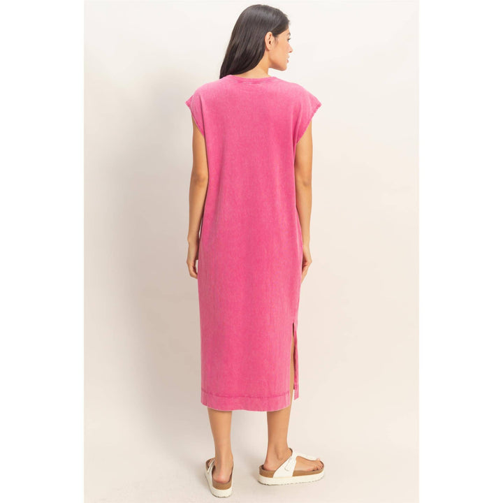 Chocolate Mineral Wash Cap Sleeve Midi Dress