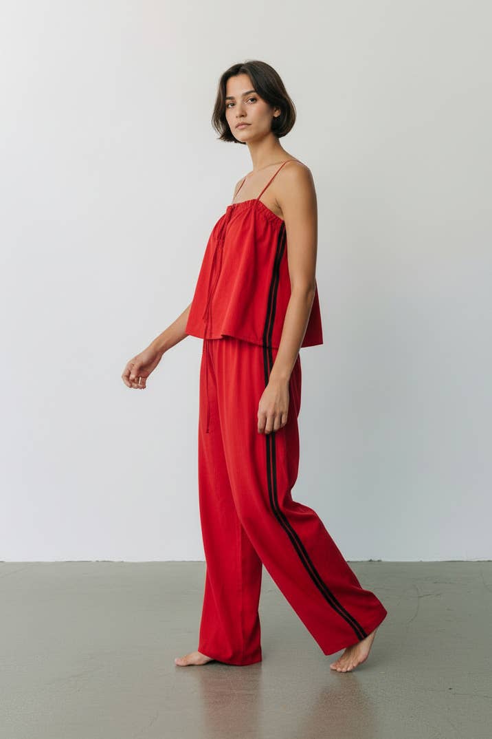 Solid Cotton Camisole & Wide-Leg Pant Set