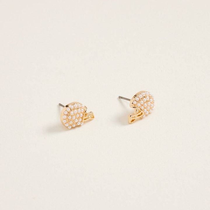 0.5 Inch Pave Pearl Rhinestone Football Helmet Post Earrings
