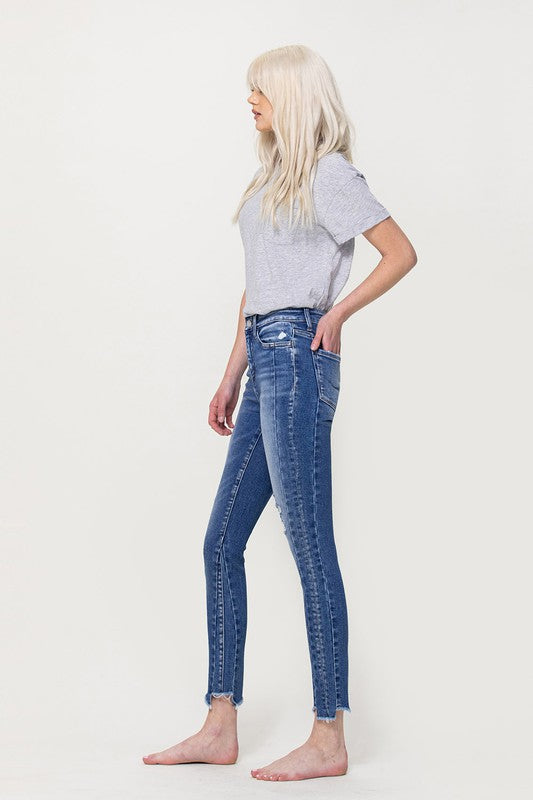 Denim - High Rise Ankle Skinny with Uneven Hem Detail -  - Cultured Cloths Apparel
