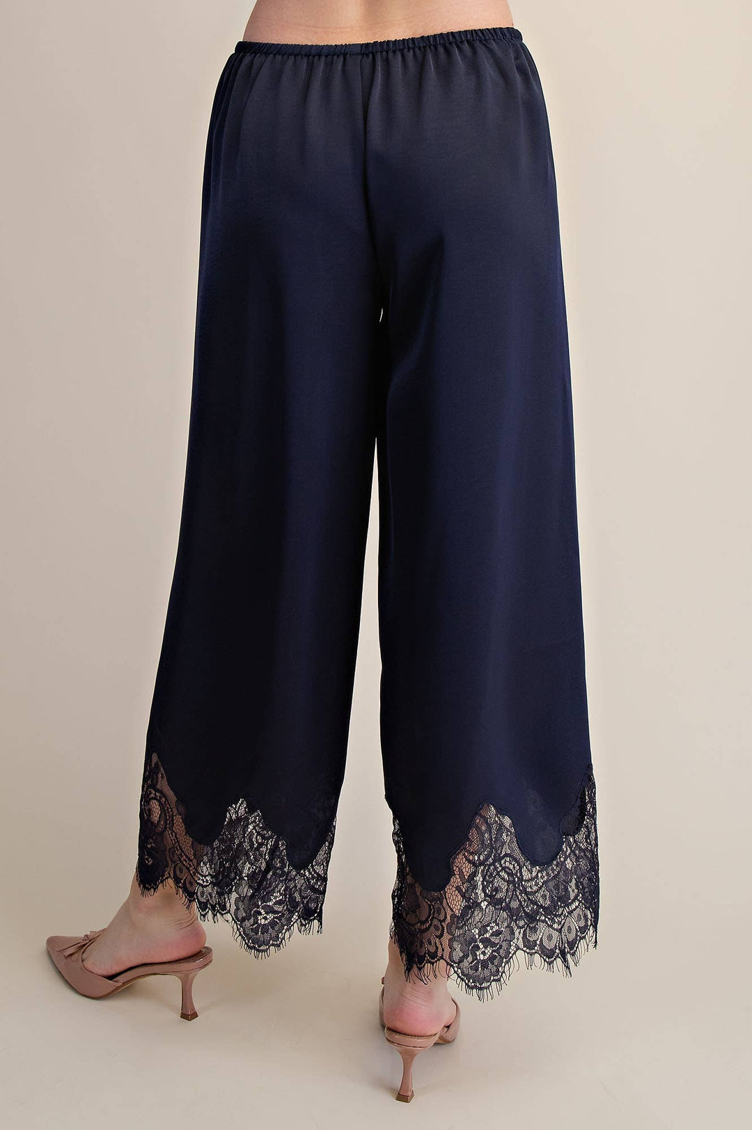 Pants - Mid Rise Cropped Lace Trim Pants - - Cultured Cloths Apparel