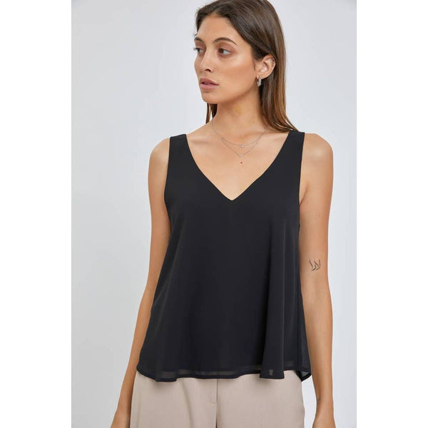 Women's Sleeveless - Sleeveless V-Neck Solid Top - Black - Cultured Cloths Apparel