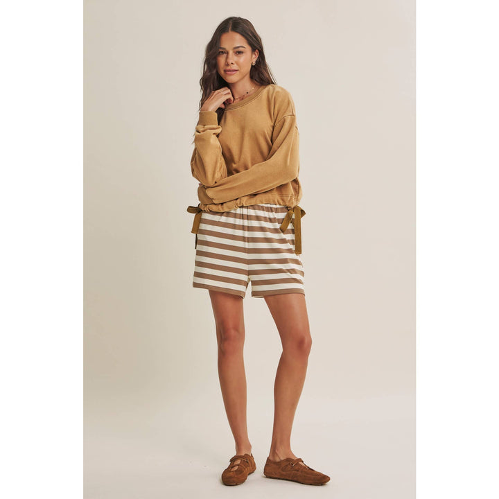 SOFT FADED MINERAL-WASHED SWEATSHIRT WITH CINCHED WAIST