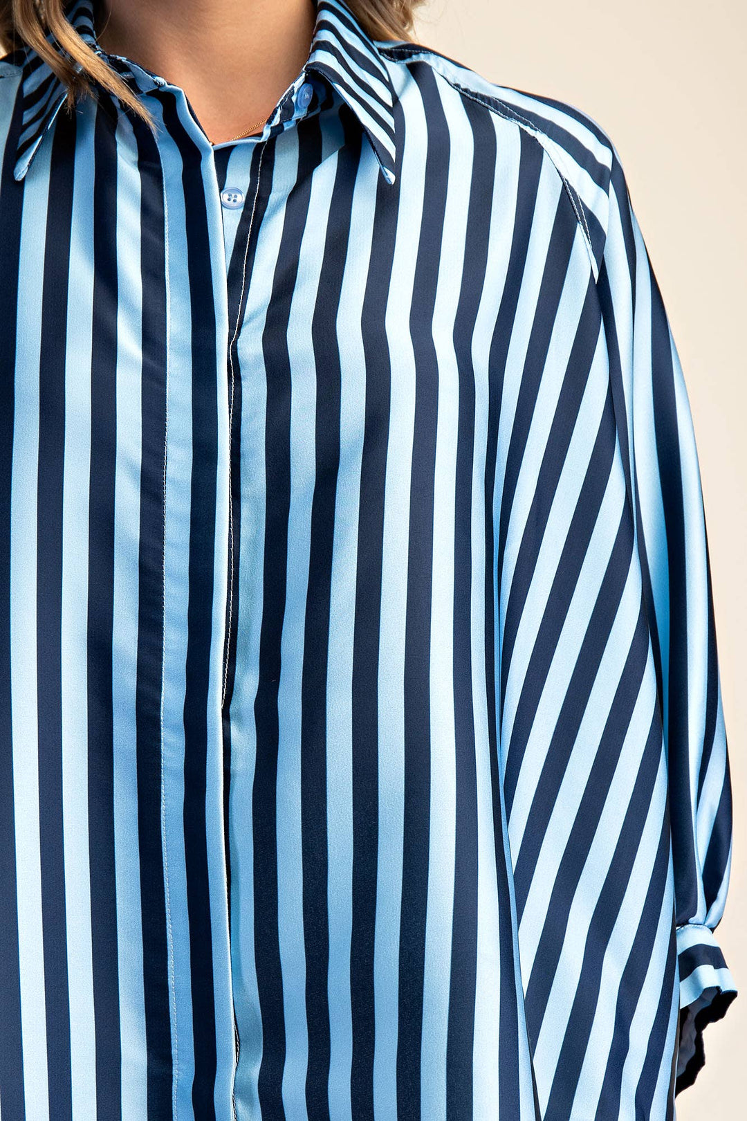 Women's 3/4 Sleeve - Balloon Dolman Sleeve Button Front Oversized Shirt - - Cultured Cloths Apparel