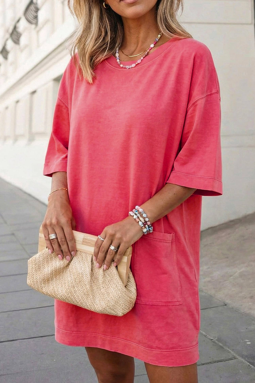 Solid Drop Shoulder Loose T Shirt Mini Dress