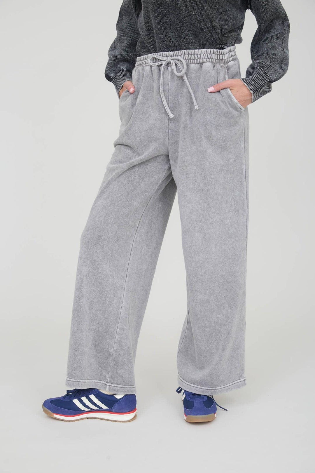 WASHED WIDE LEG DRAWSTRING LOUNGE PANTS