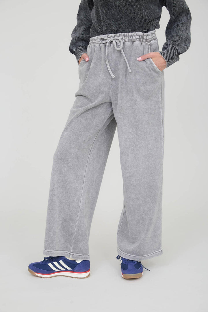 WASHED WIDE LEG DRAWSTRING LOUNGE PANTS
