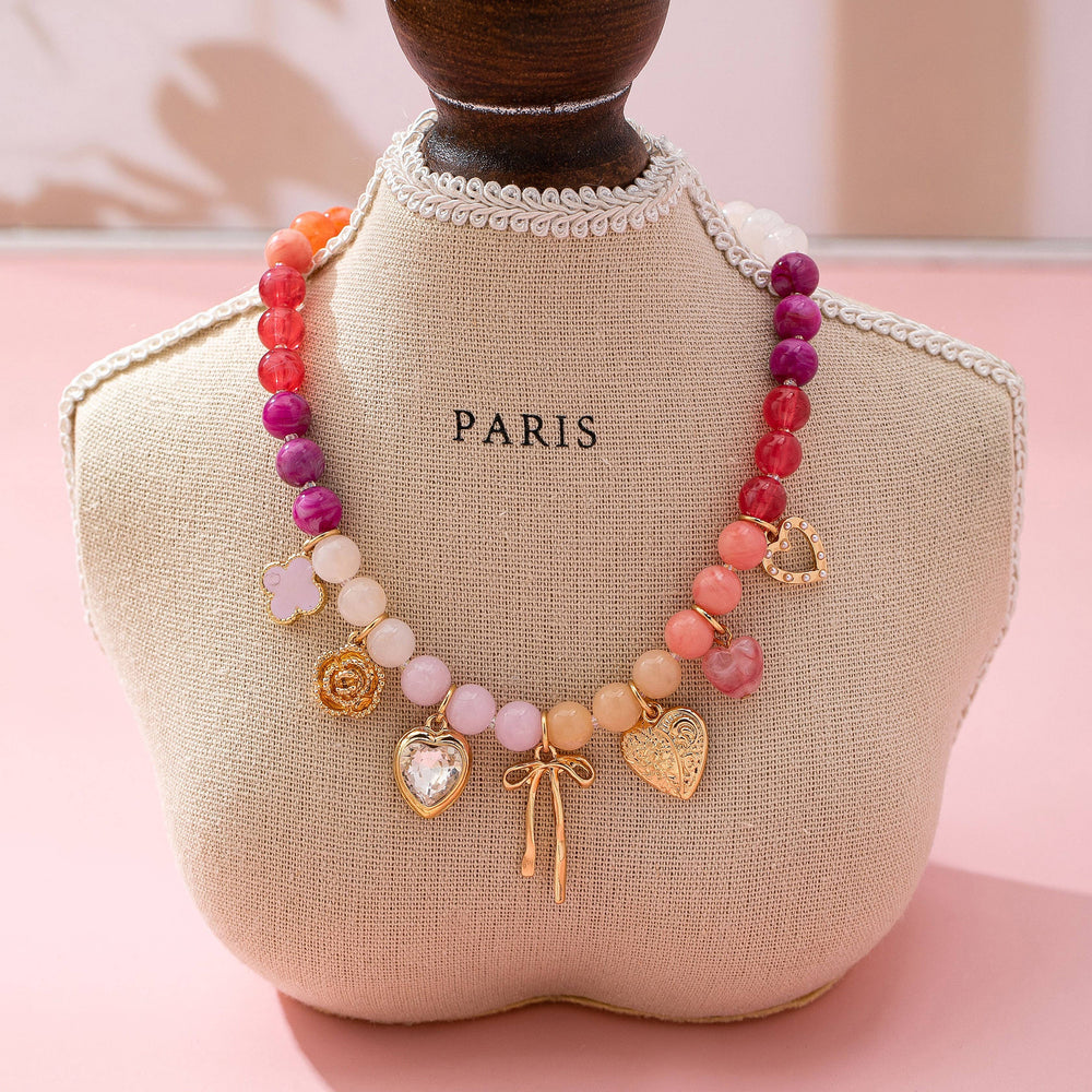 Accessories, Necklaces - Pastel Beaded Bow Heart Flower Charm Necklace | 80N92704 - - Cultured Cloths Apparel
