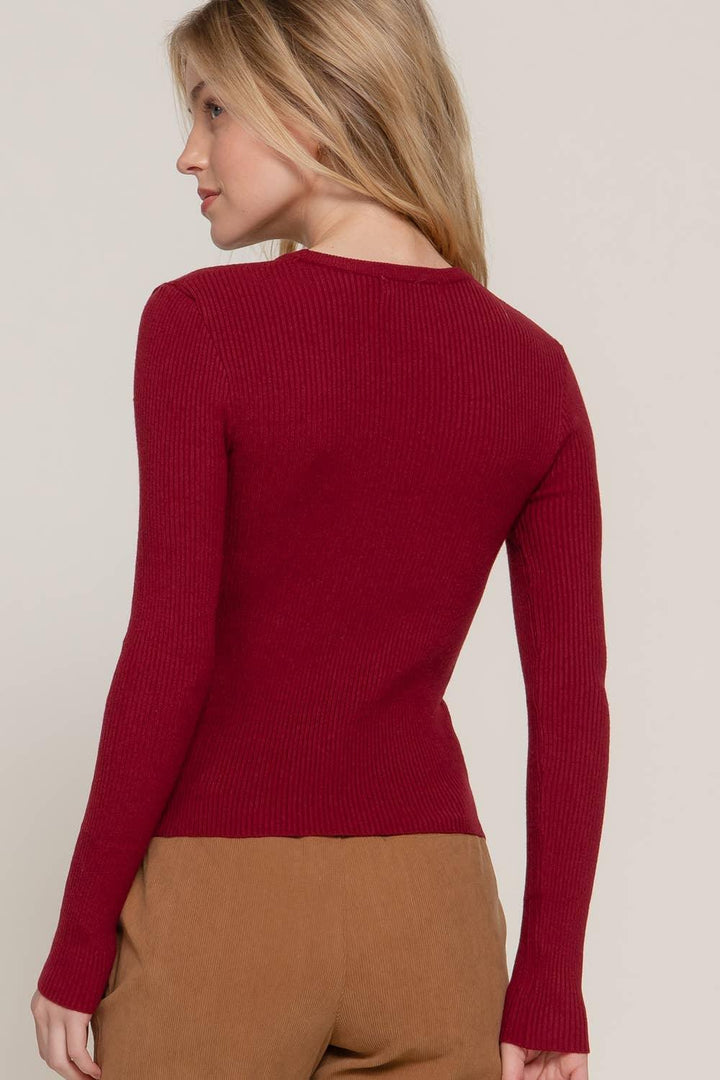 Long Sleeve Crew Neck Viscose Rib Sweater