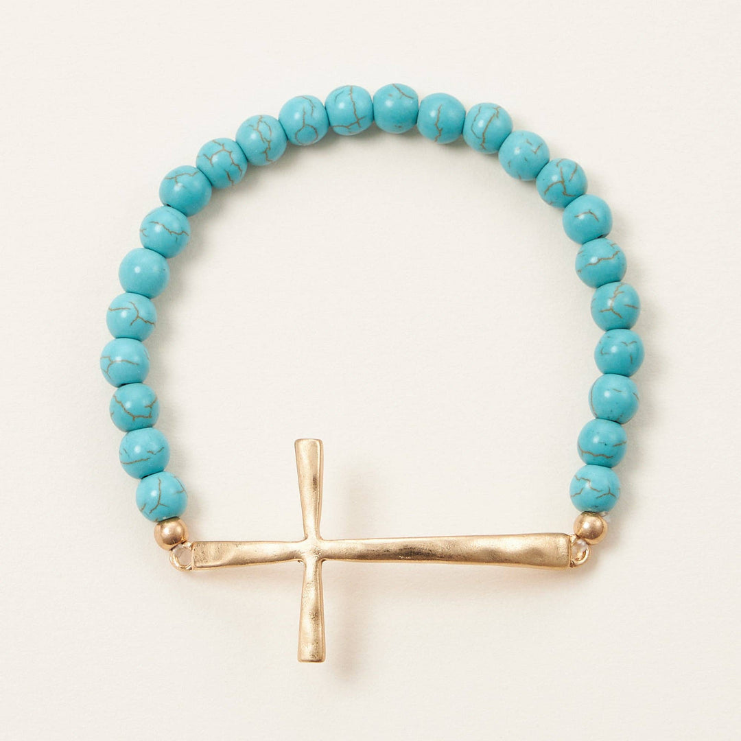 Accessories, Bracelets - Natural Stone Cross Stretch Bracelet - - Cultured Cloths Apparel