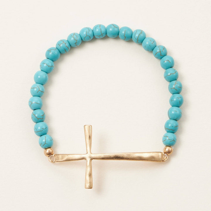 Accessories, Bracelets - Natural Stone Cross Stretch Bracelet - - Cultured Cloths Apparel