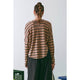 Women's Long Sleeve - Striped Raw Edge Split Neck Knit Top -  - Cultured Cloths Apparel