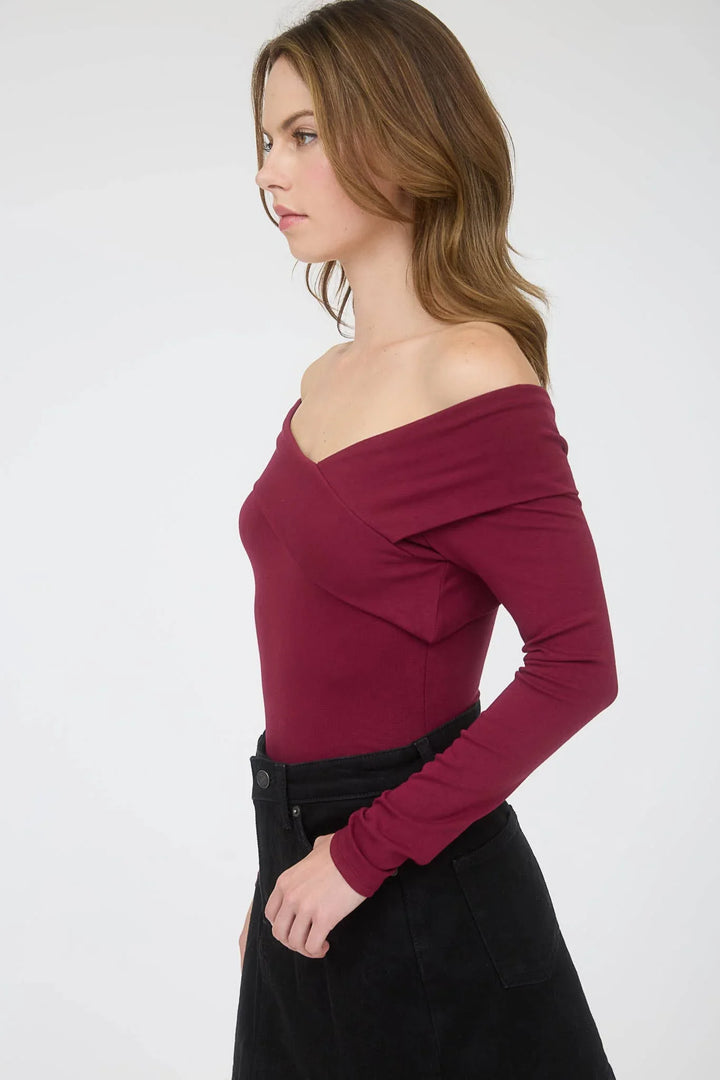 Women's Long Sleeve - OFF SHOULDER WRAP DETAIL LONG SLEEVE KNIT TOP - - Cultured Cloths Apparel