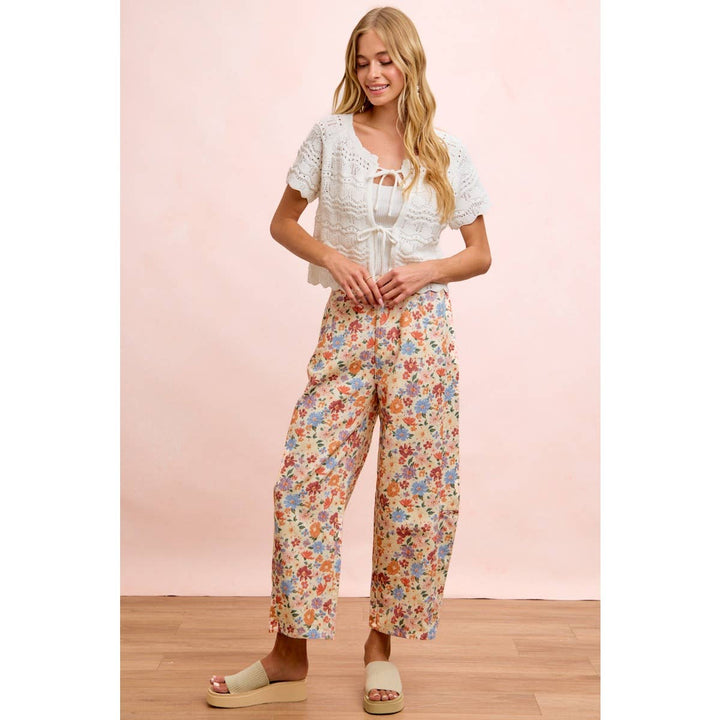 Pants - WASHED FLORAL PRINTED TWILL BARREL PANTS - - Cultured Cloths Apparel