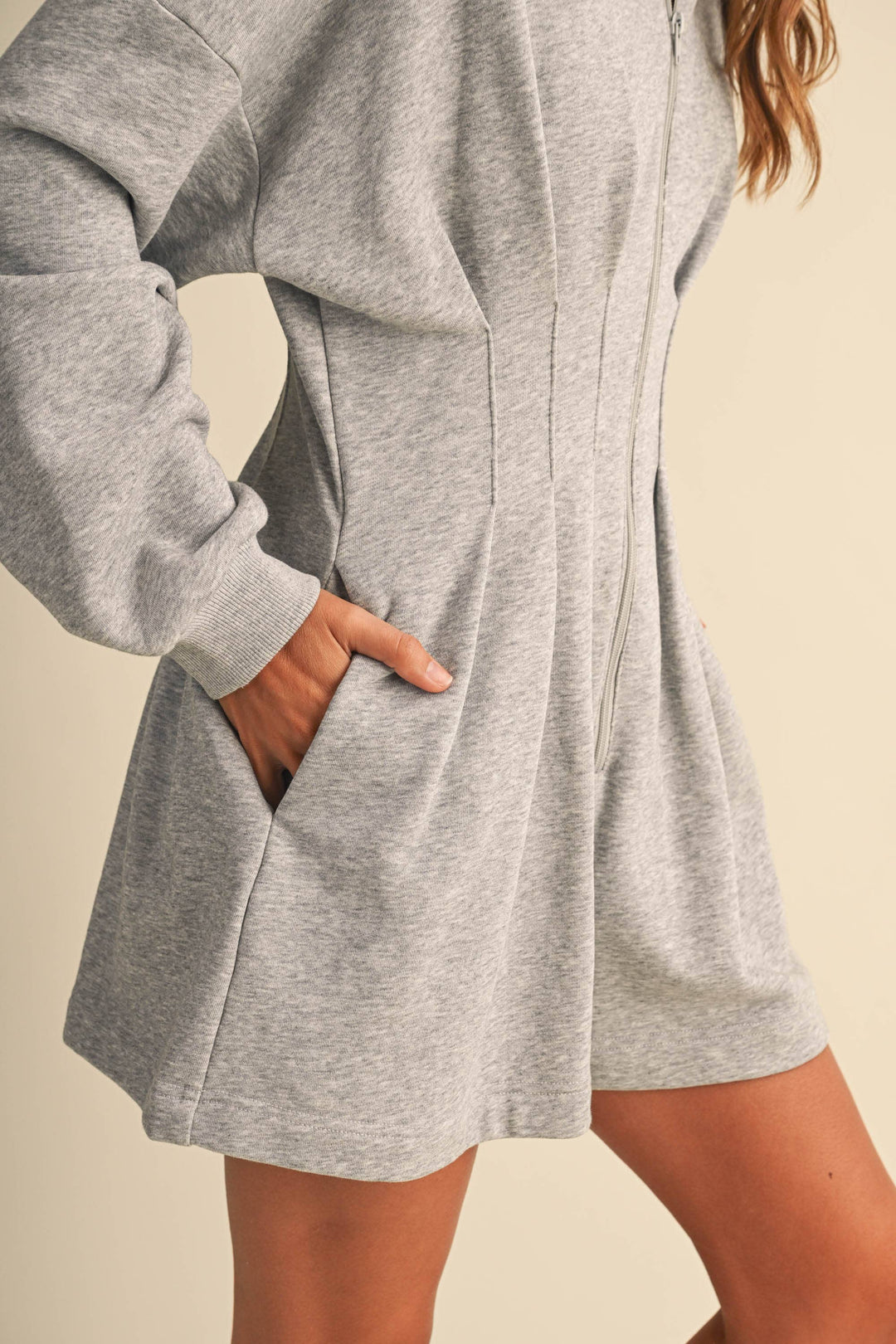PLEATED WAIST LONG SLEEVE SHIRT COLLAR ROMPER