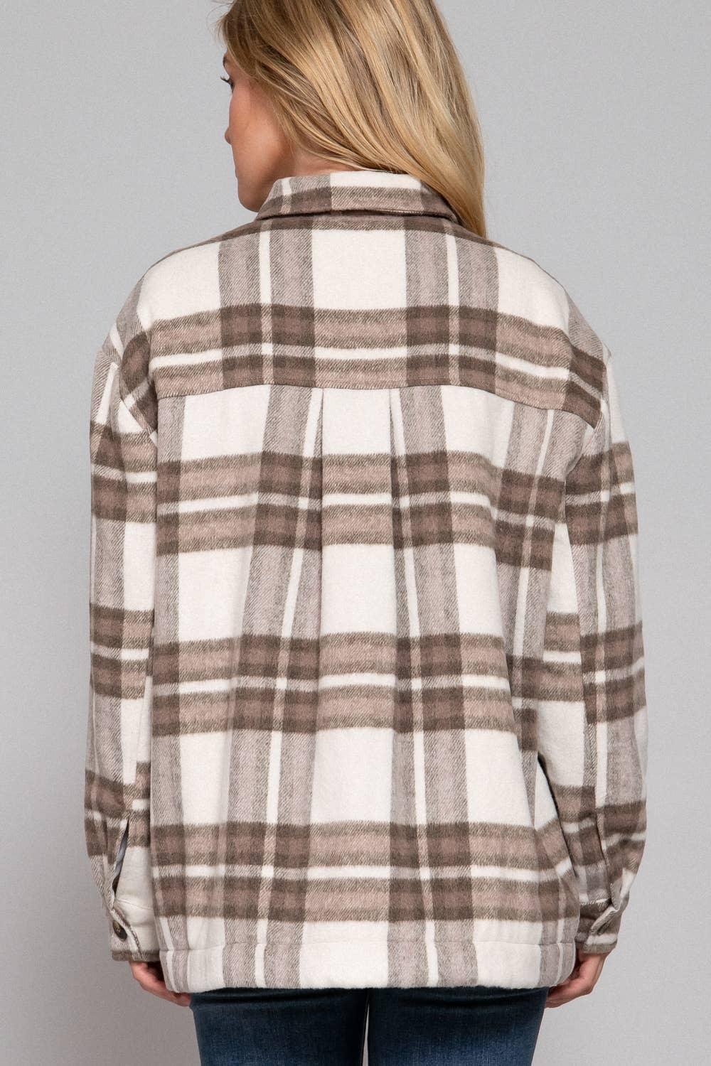 Outerwear - Long Sleeve Inside Faux Fur Brushed Plaid Jacket - - Cultured Cloths Apparel
