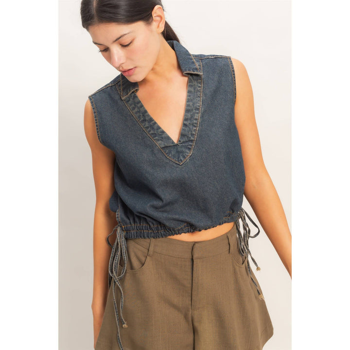 Women's Short Sleeve - Collared V-Neck Drawstring Tank - - Cultured Cloths Apparel