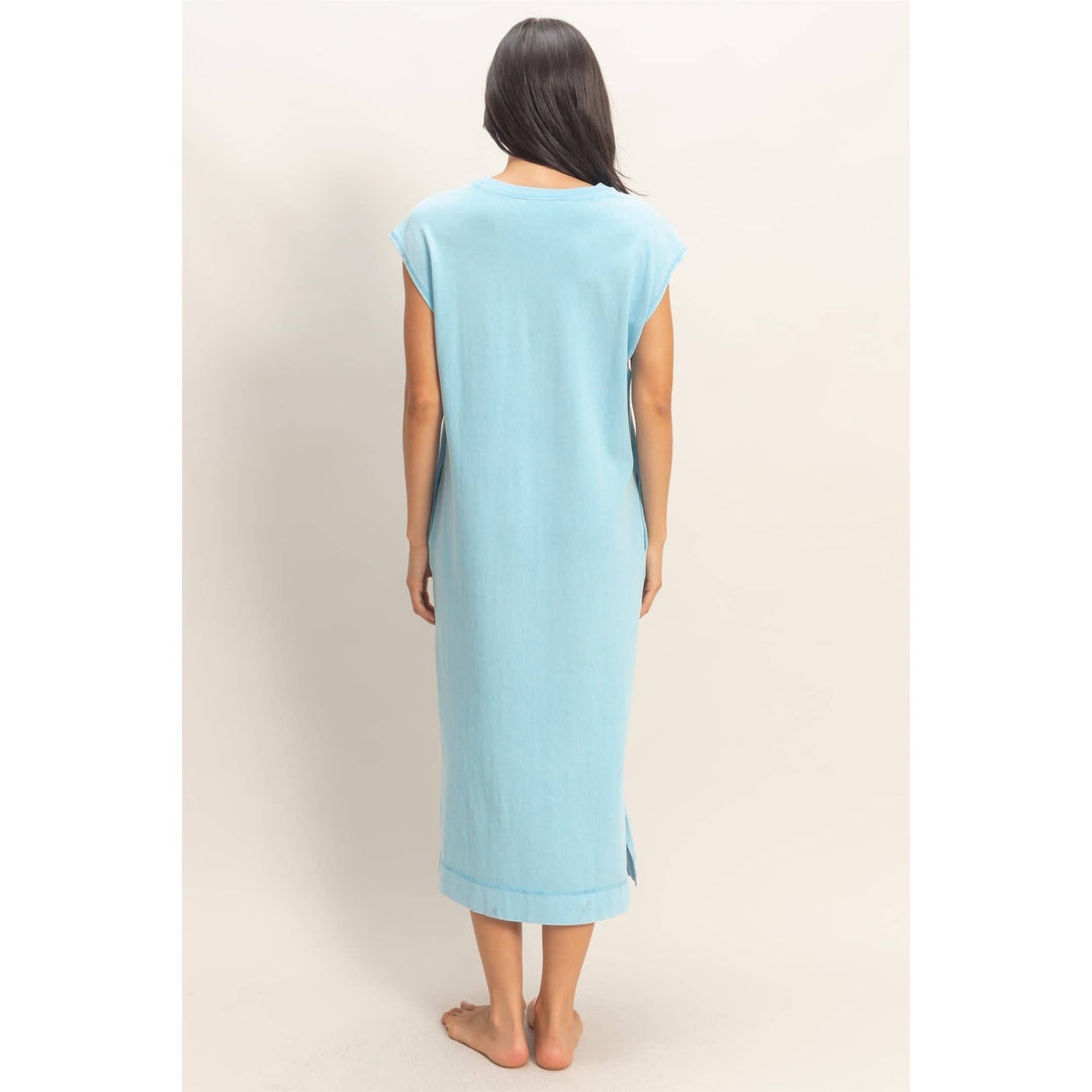 Chocolate Mineral Wash Cap Sleeve Midi Dress