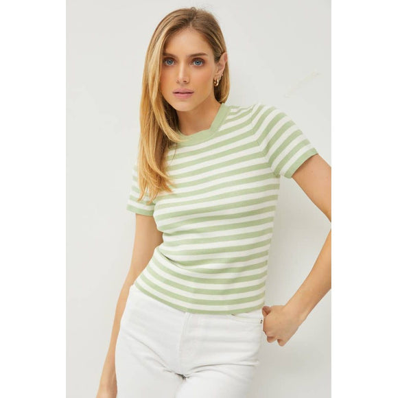 Women's Short Sleeve - Classic Striped Crewneck Short Sleeve Sweater -  - Cultured Cloths Apparel