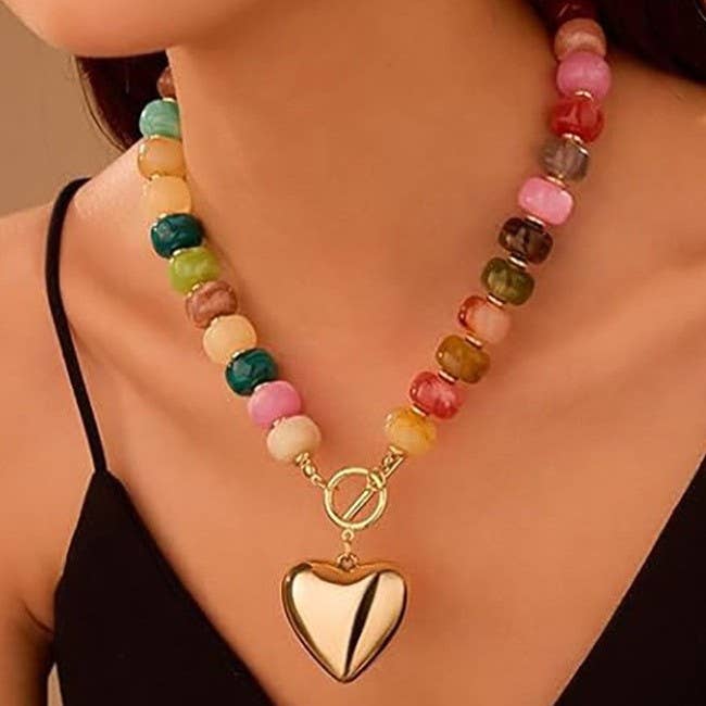 Accessories, Necklaces - MULTI BEADED HEART CHARM TOGGLE NECKLACE | 40NK9700 - - Cultured Cloths Apparel