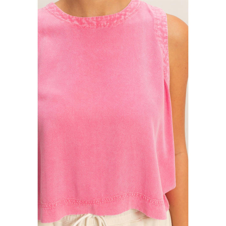 Women's Sleeveless - Pink Mineral Wash Button Back Sleeveless Top - - Cultured Cloths Apparel