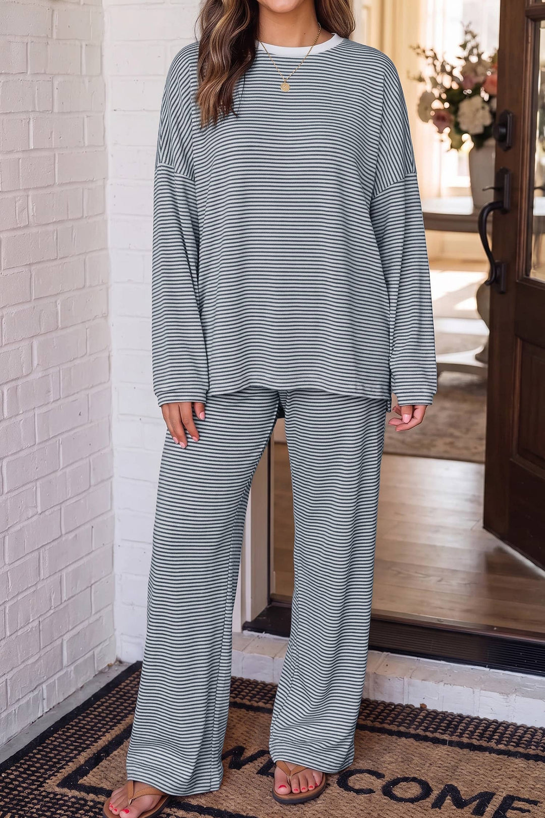 Sleepwear & Loungewear - Striped Oversize 2pcs Casual Shift Lounge Set - - Cultured Cloths Apparel