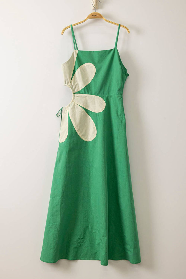 Women's Dresses - Side Cutout Floral Detail Resort Midi Dress - KELLY GREEN - Cultured Cloths Apparel