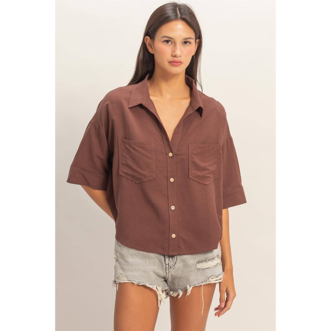 Button-Up Collared Short Sleeve Shirt