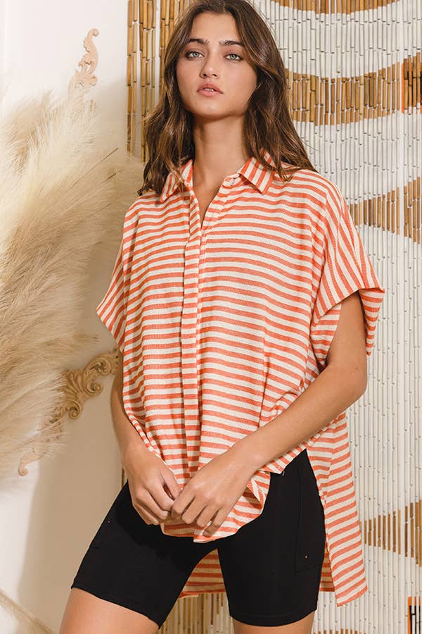 Women's Short Sleeve - Short Dolman Sleeve Oversized Stripe Shirt Top - - Cultured Cloths Apparel