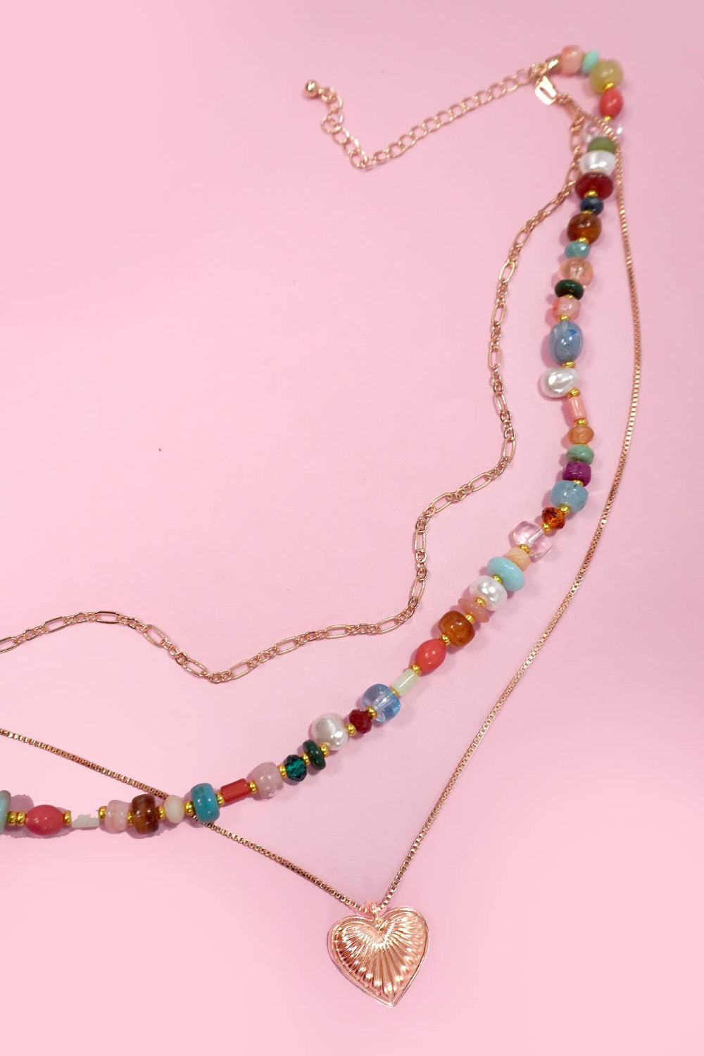 Accessories, Necklaces - MULTI LAYERED BEADED HEART CHARM NECKLACE | 80N1244 - - Cultured Cloths Apparel