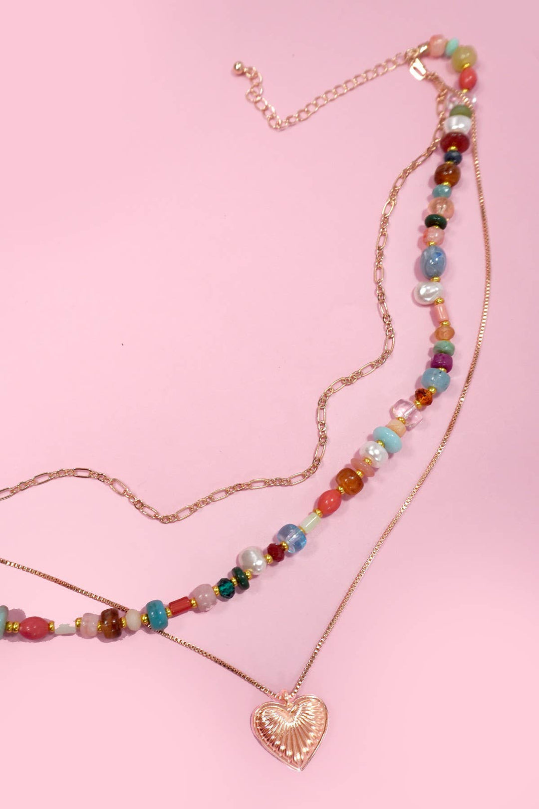 Accessories, Necklaces - MULTI LAYERED BEADED HEART CHARM NECKLACE | 80N1244 - - Cultured Cloths Apparel