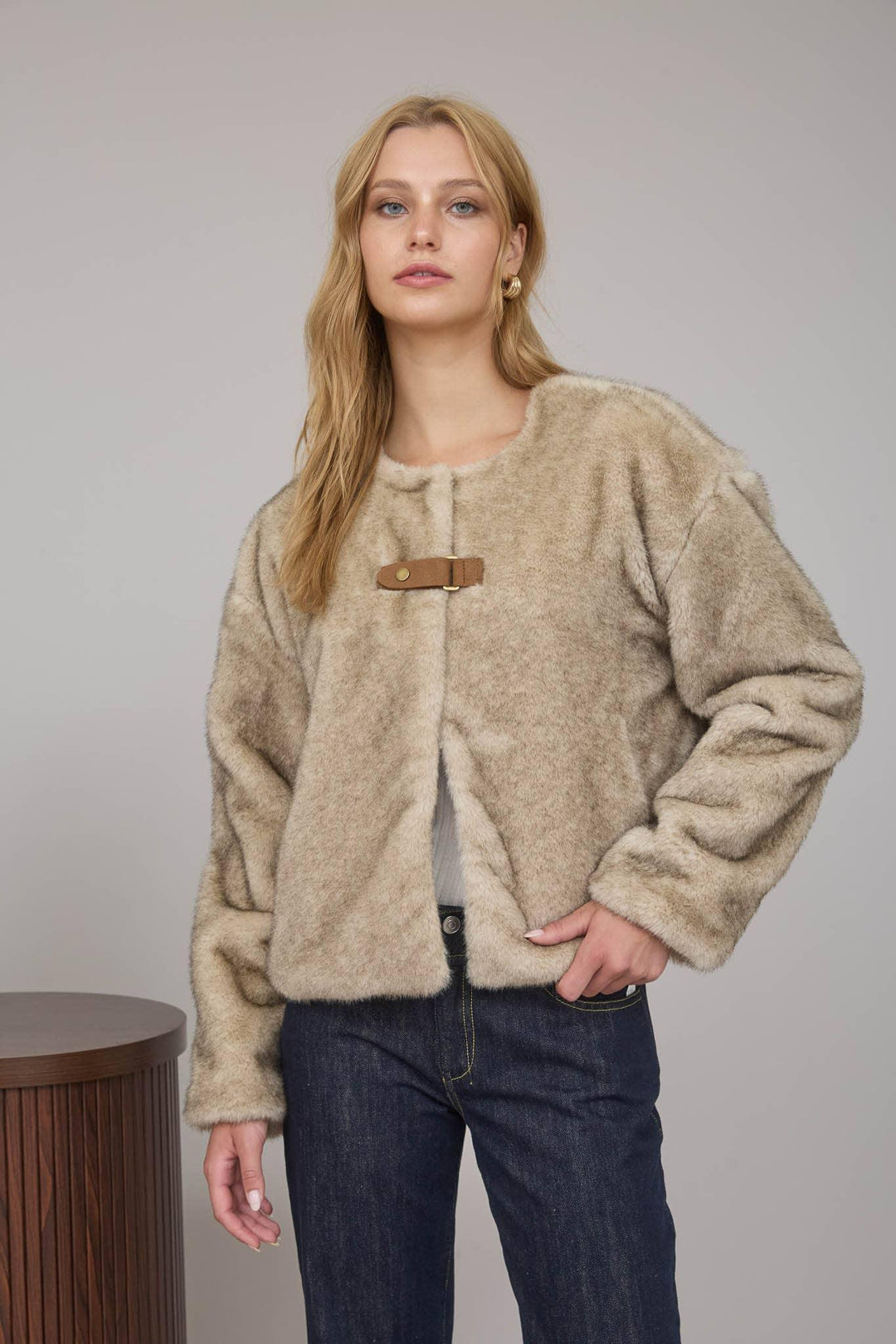 Outerwear - FAUX FUR FRONT TAB DETAIL COAT - - Cultured Cloths Apparel