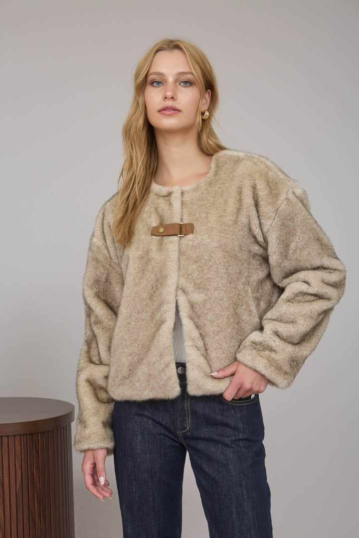 Outerwear - FAUX FUR FRONT TAB DETAIL COAT - - Cultured Cloths Apparel