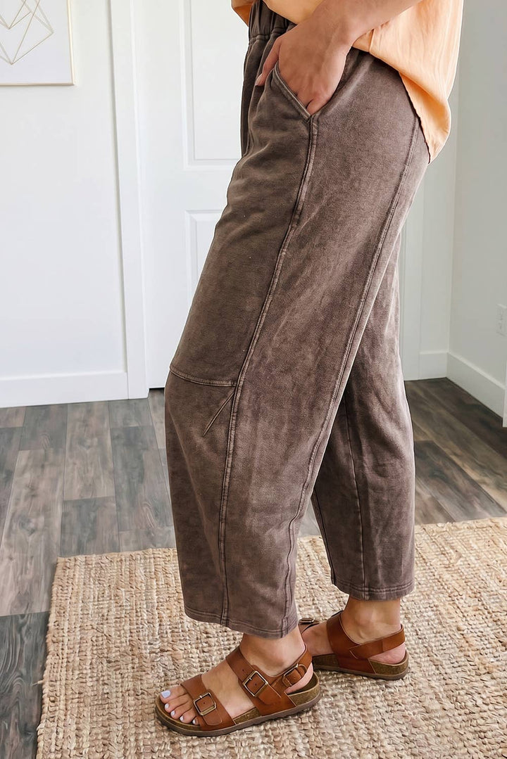 Plus Sizes - Mineral Wash Seam Detail Elastic Waist Pants - - Cultured Cloths Apparel