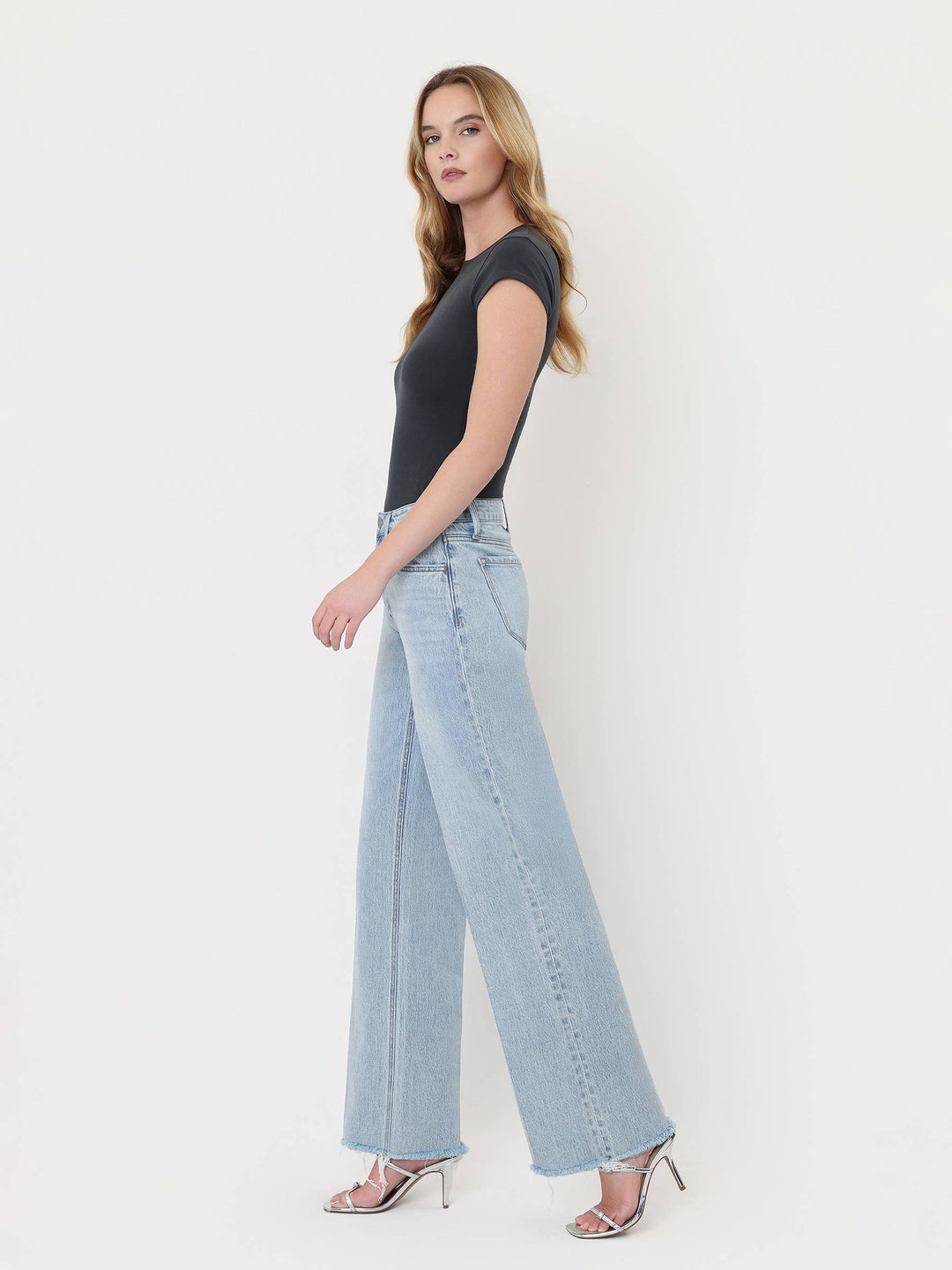 Denim - HIGH RISE TROUSER FOLD CREASED WIDE JEANS - - Cultured Cloths Apparel