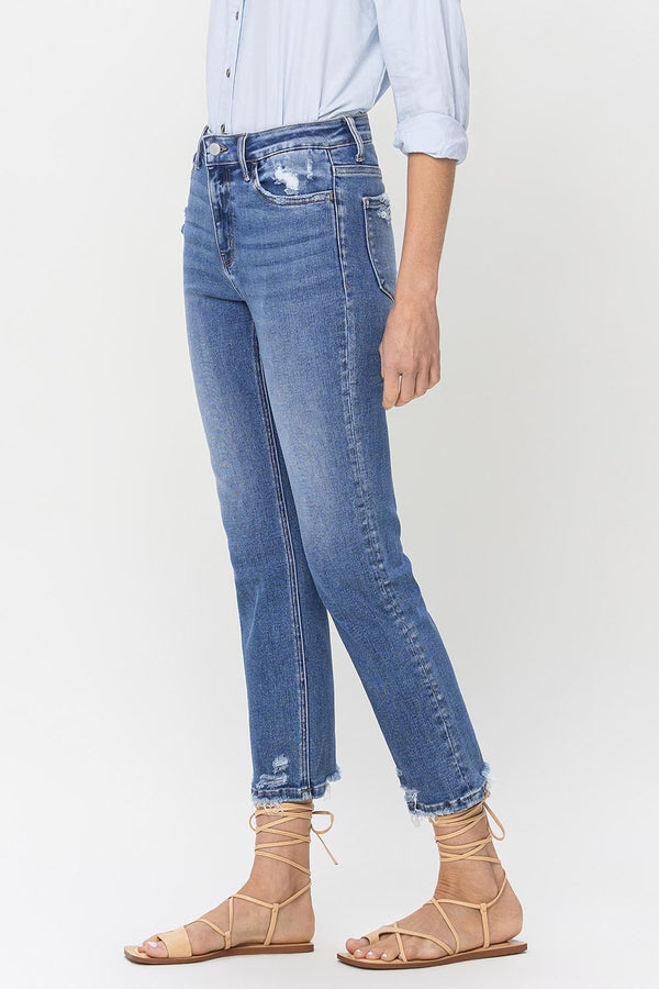 Denim - Lovervet High Rise Raw Hem Straight Jeans -  - Cultured Cloths Apparel