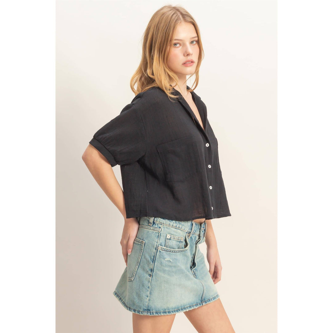 Women's Short Sleeve - Textured Button-Up Shirt - - Cultured Cloths Apparel